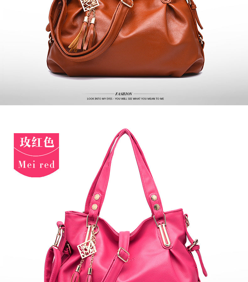 New Large Capacity Middle-aged Handbag Fashion Soft Leather Tassel Shoulder Bag Casual Crossbody Bag One Piece Dropshipping