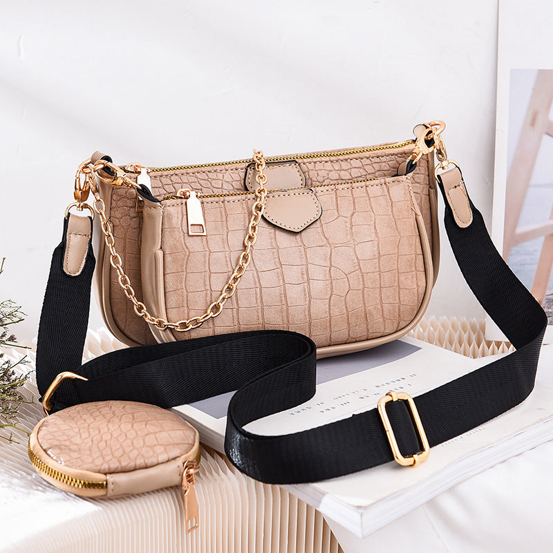 Crossbody Small Bag New Year Women's Korean Version Fresh Fashion Three-in-One Women's Bag Crossbody Shoulder Handbag