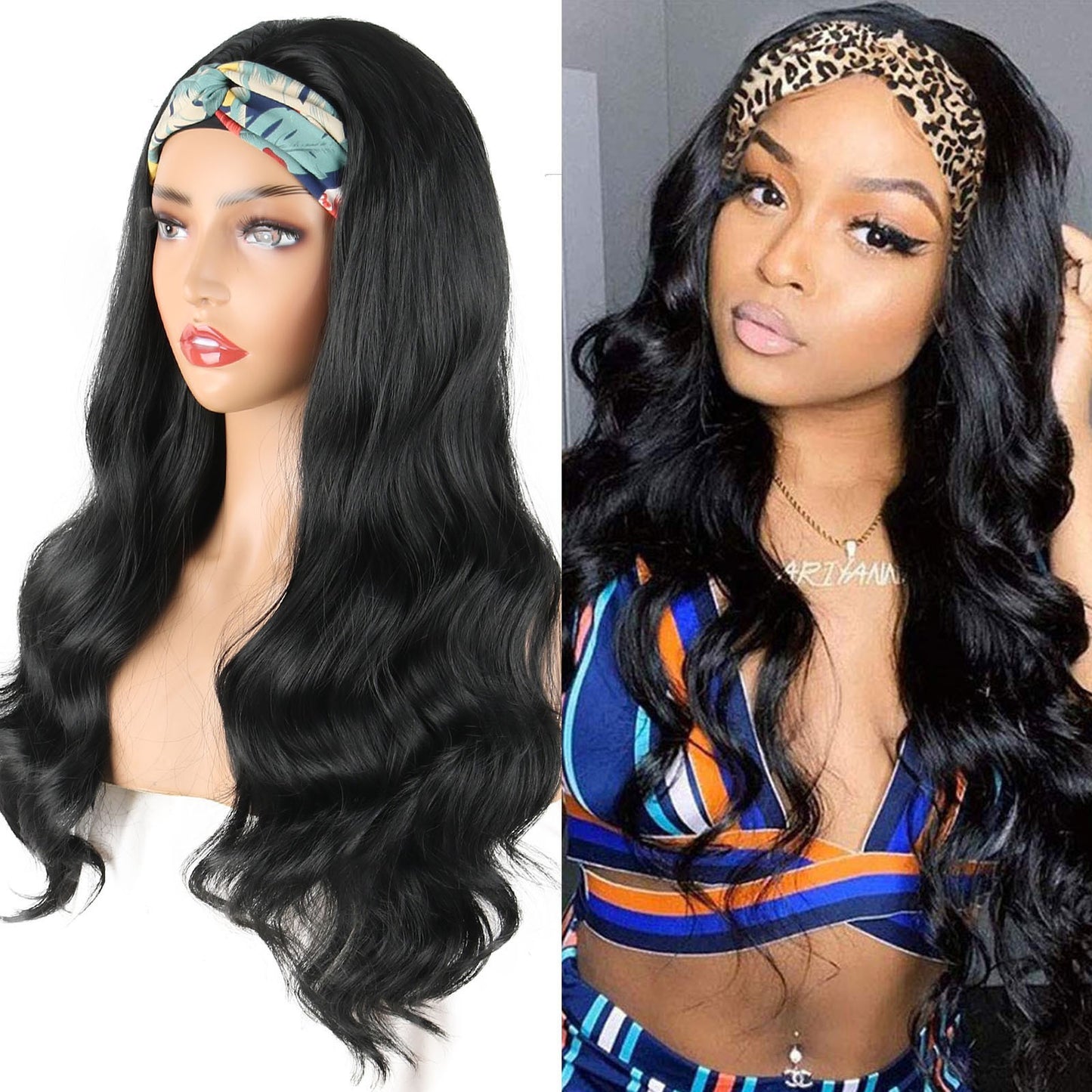 European and American Style Women's Long Curly Hair Wig with Ice Silk Headband High Temperature Wire Manufacturer In Stock body wigs