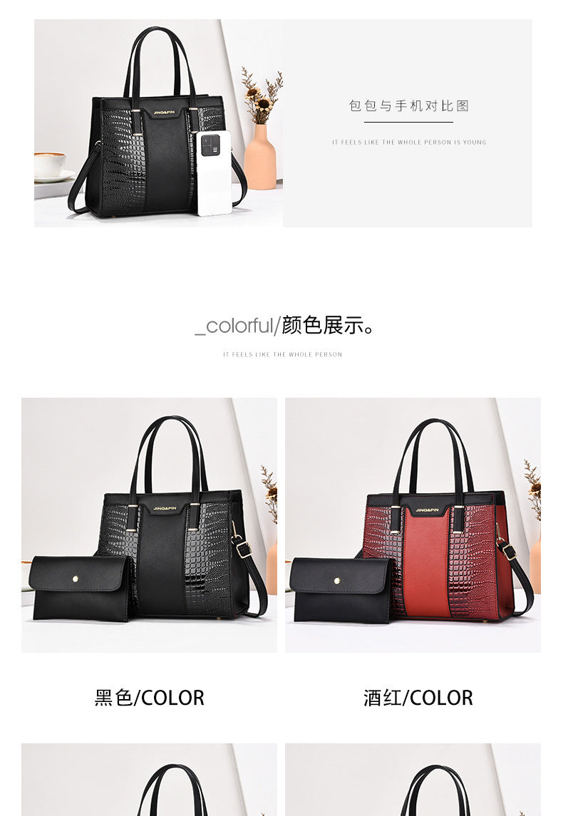 2025 Summer New Women's Bag Cross-Border Trendy Fashion Color-Block Large Capacity Handbag Mom Bag Single Shoulder Crossbody Bag