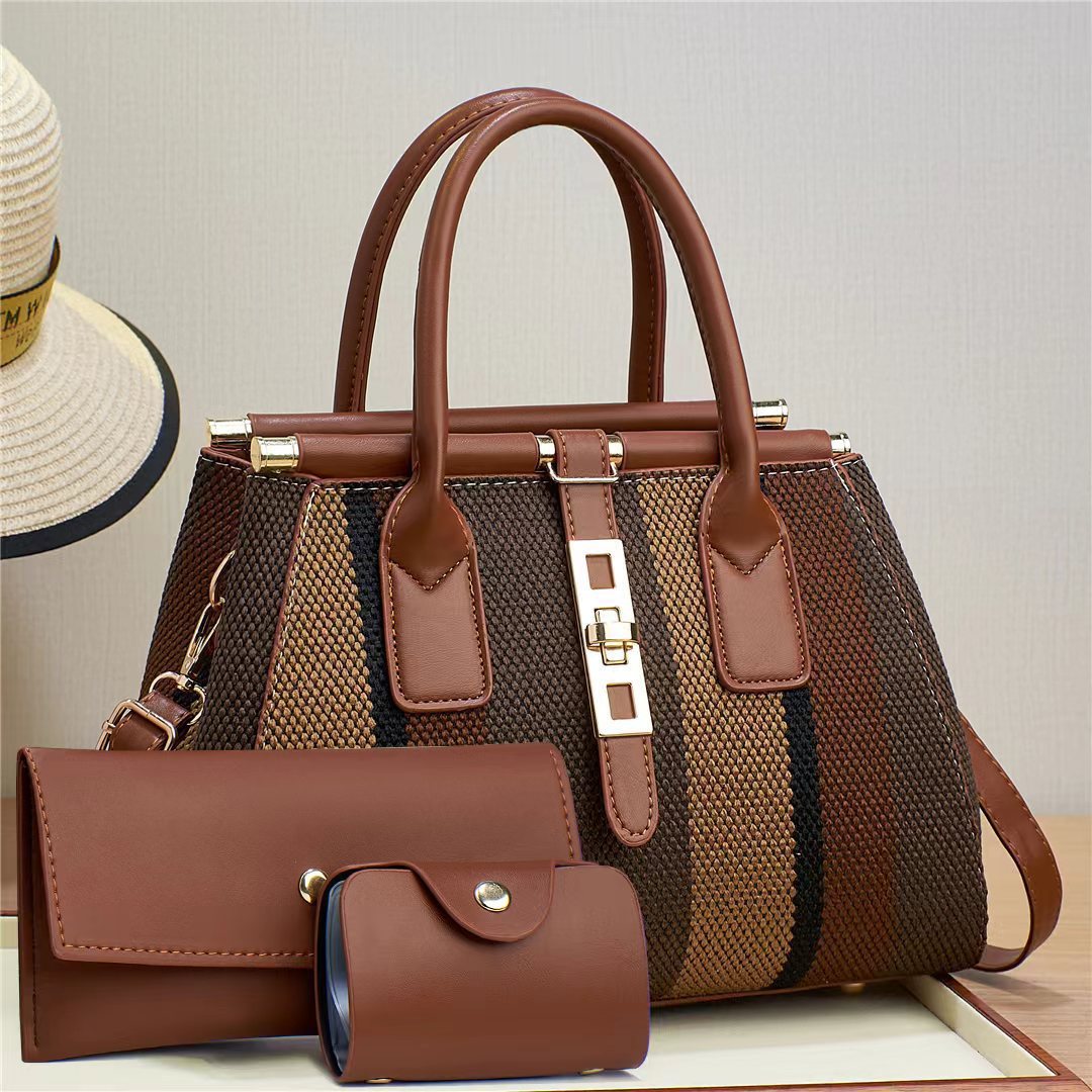 Women's Winter New Fashion Trendy Three-Piece Set Mother-Daughter Bag Large Capacity Color Block Crossbody Handbag Shoulder Bag