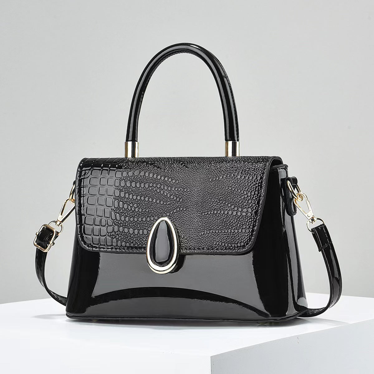 Summer New Fashionable European and American Style Shiny Leather Embossed Crocodile Texture Single Shoulder Handbag Small Bag Dropshipping