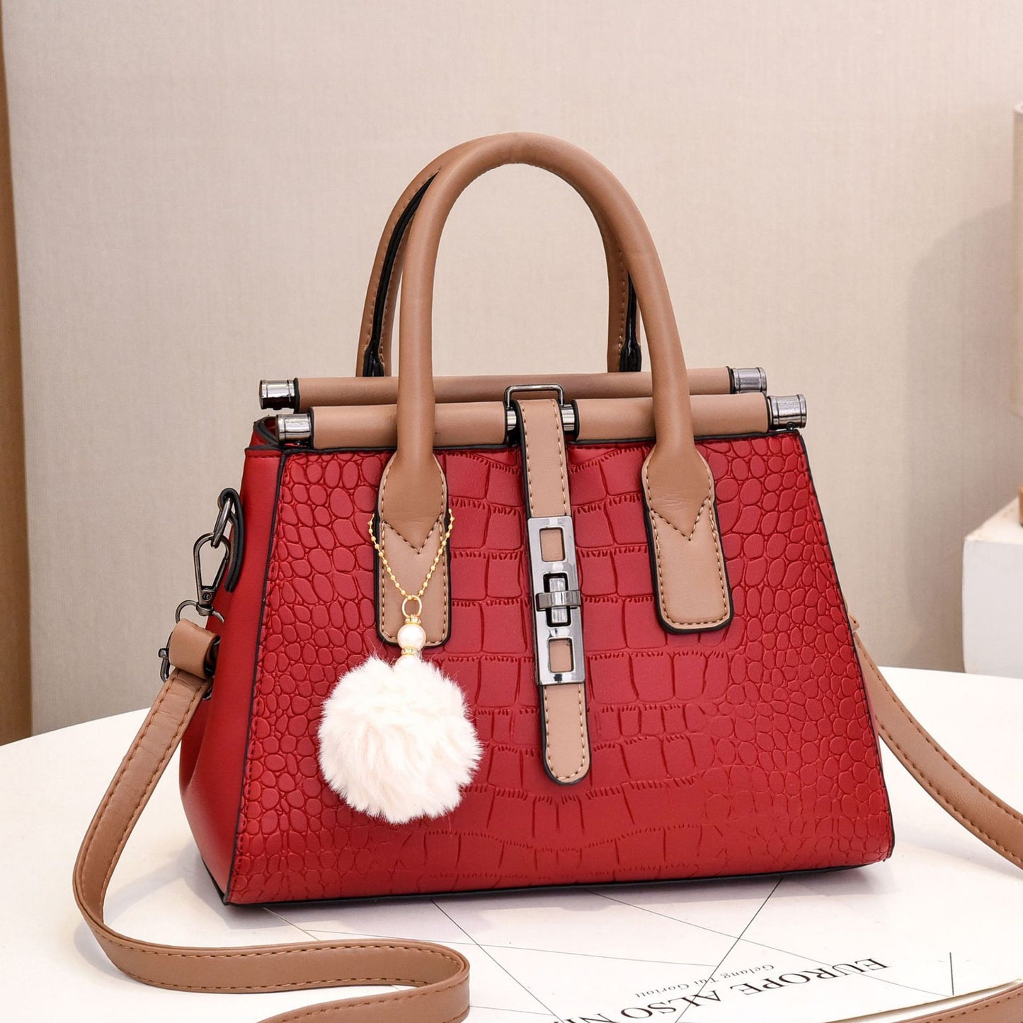 Women's Bag New European and American Style Crocodile Pattern Handbag Elegant Fashion Large Capacity Trendy Single Shoulder Crossbody Bag