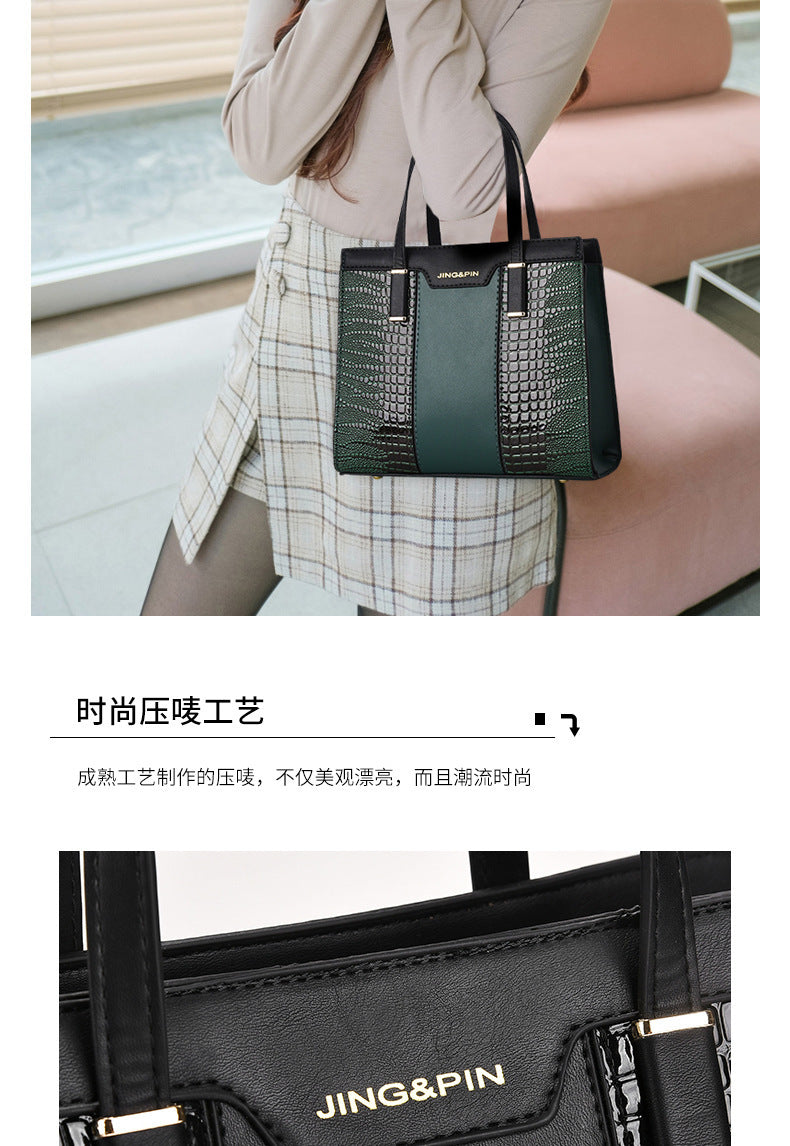 2025 Summer New Women's Bag Cross-Border Trendy Fashion Color-Block Large Capacity Handbag Mom Bag Single Shoulder Crossbody Bag