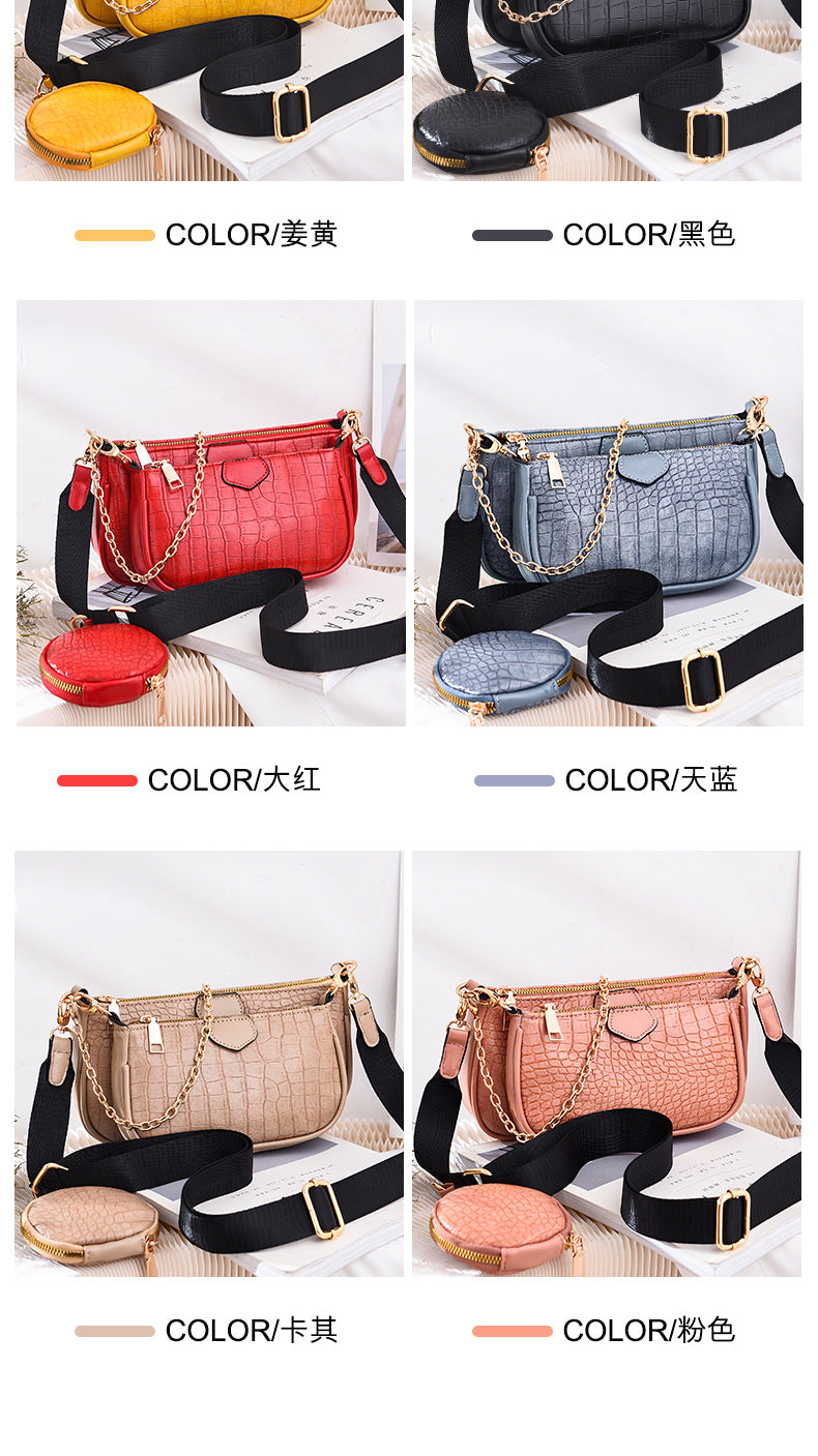 Crossbody Small Bag New Year Women's Korean Version Fresh Fashion Three-in-One Women's Bag Crossbody Shoulder Handbag