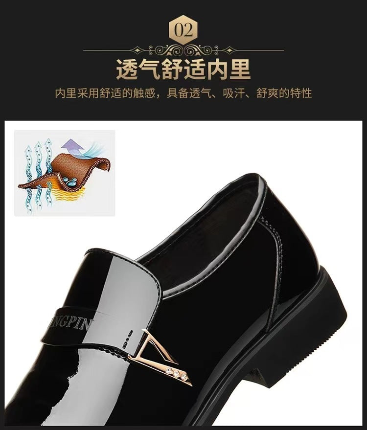 Wholesale Business Formal Shiny Casual Men's Youth Versatile Black Waterproof Men's Leather Shoes Shiny Leather Large Size Men's Shoes