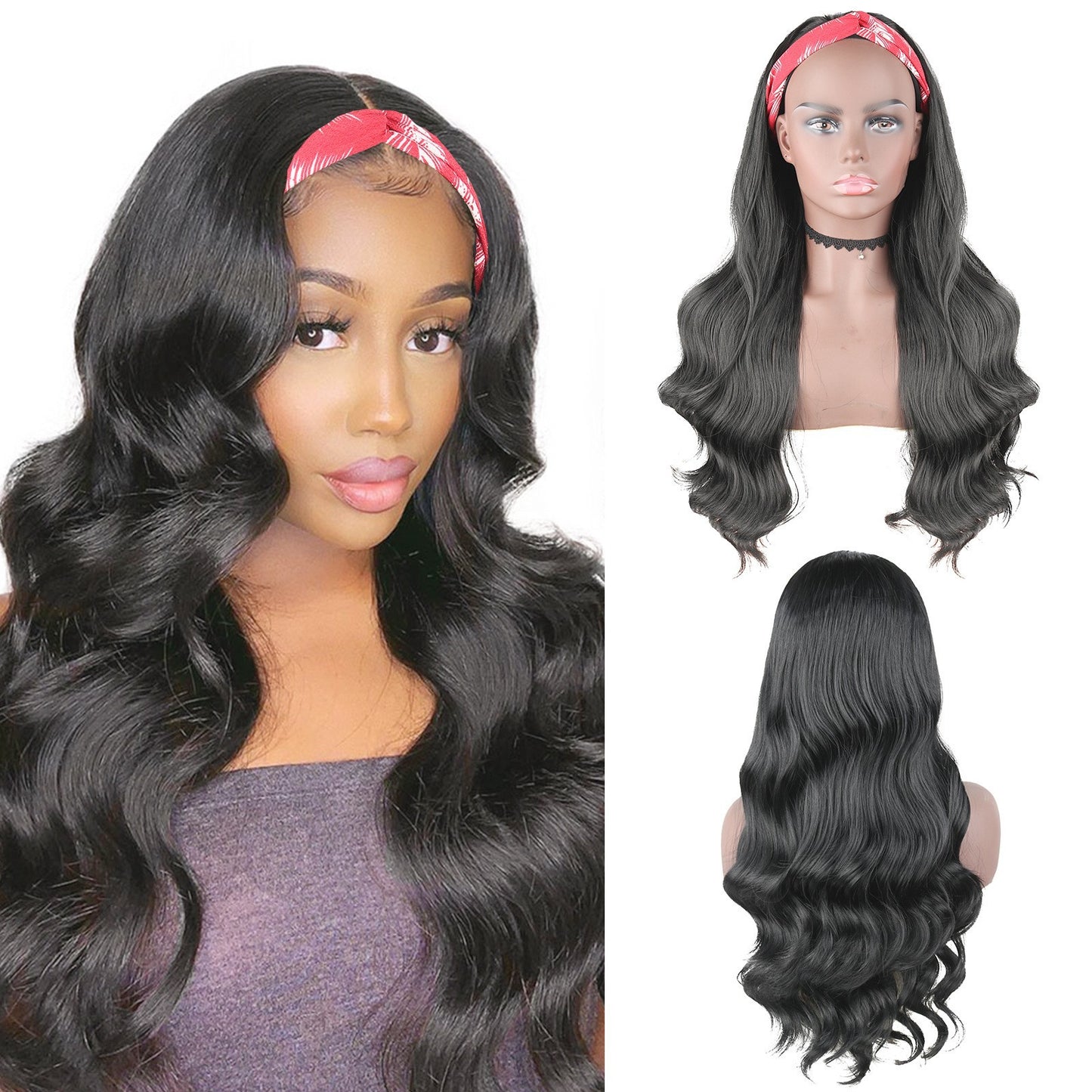 European and American Style Women's Long Curly Hair Wig with Ice Silk Headband High Temperature Wire Manufacturer In Stock body wigs
