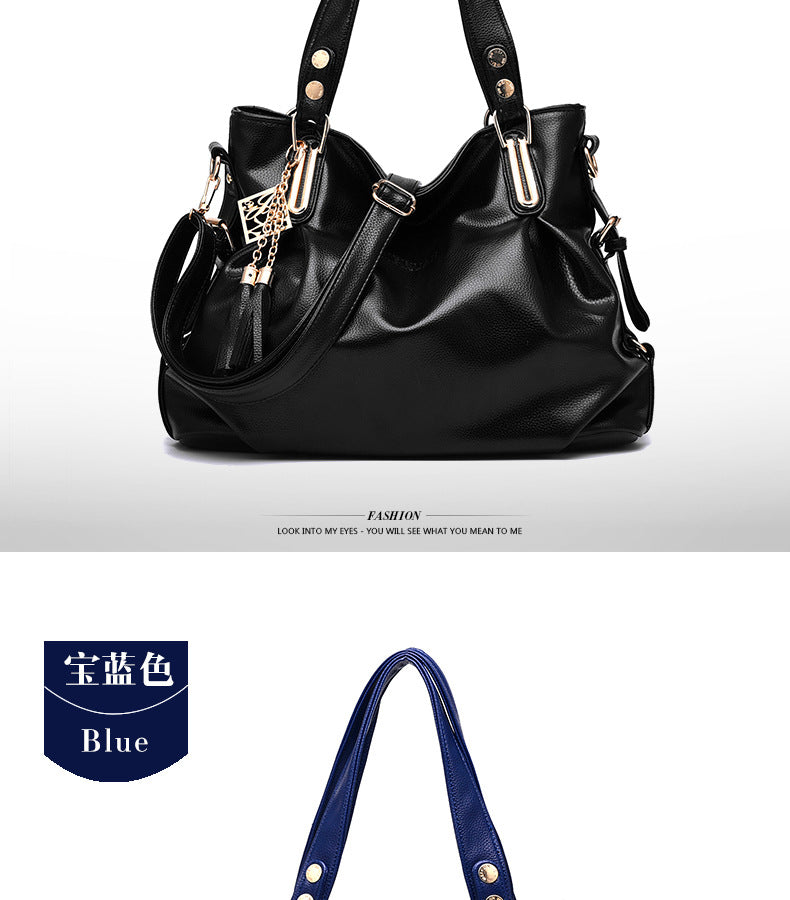 New Large Capacity Middle-aged Handbag Fashion Soft Leather Tassel Shoulder Bag Casual Crossbody Bag One Piece Dropshipping