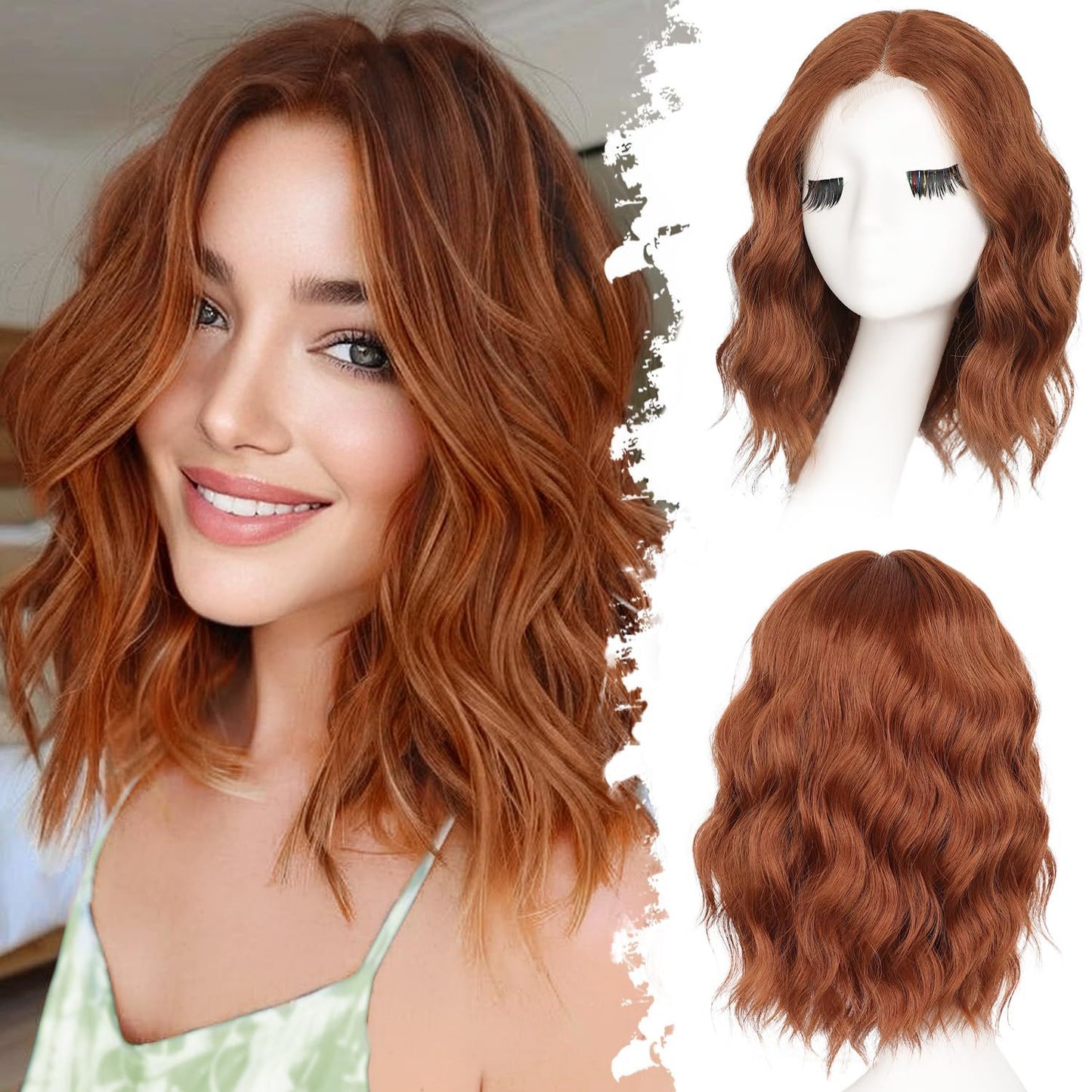 Amazon Hot-Selling Small Lace Synthetic Hair Wig Water Wave Short Curly Wig In Stock Direct Sale Wig