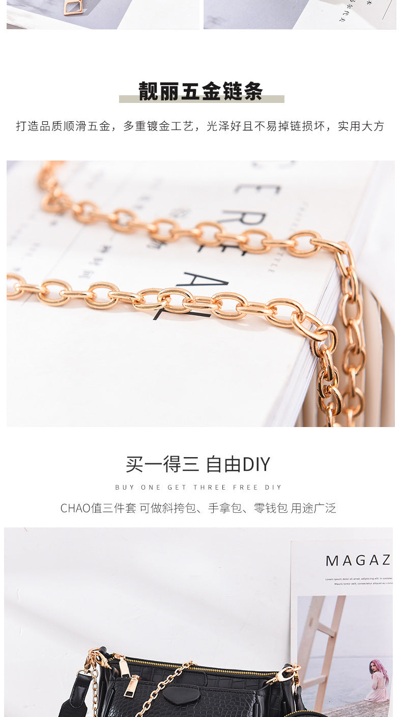 Crossbody Small Bag New Year Women's Korean Version Fresh Fashion Three-in-One Women's Bag Crossbody Shoulder Handbag