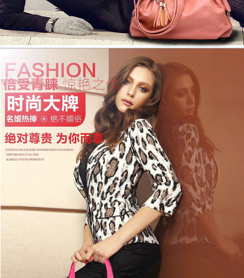 New Large Capacity Middle-aged Handbag Fashion Soft Leather Tassel Shoulder Bag Casual Crossbody Bag One Piece Dropshipping