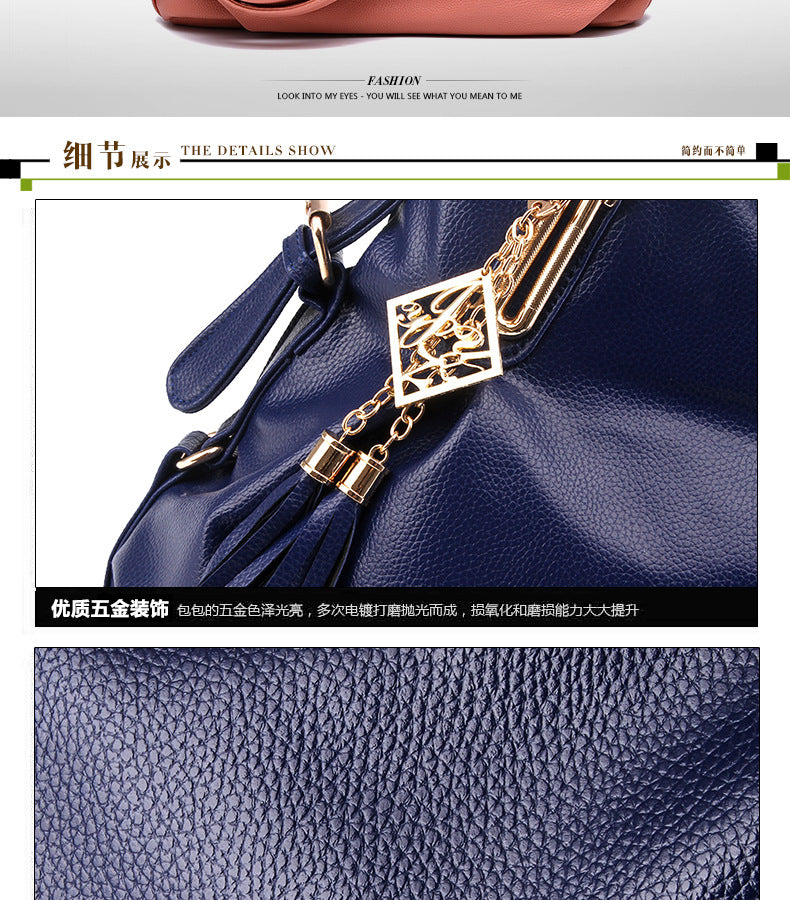 New Large Capacity Middle-aged Handbag Fashion Soft Leather Tassel Shoulder Bag Casual Crossbody Bag One Piece Dropshipping