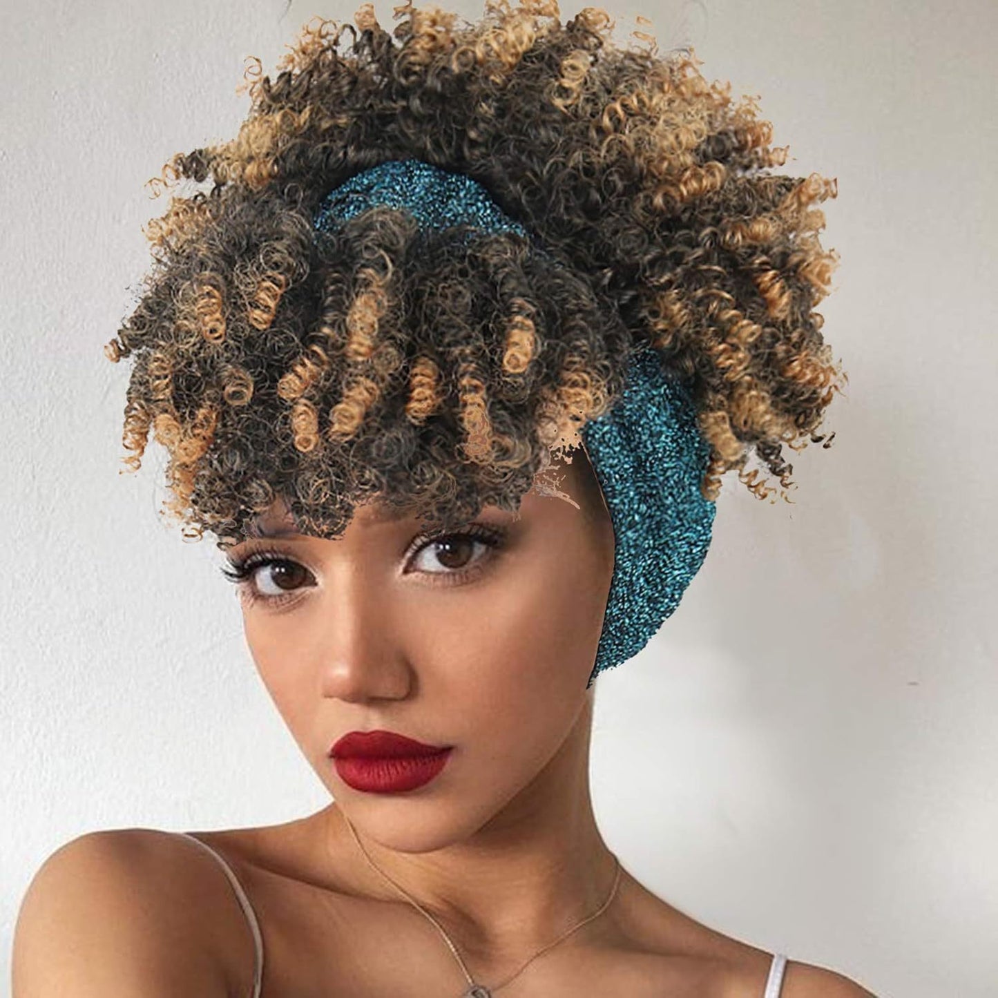 Amazon New Small Curly Hair Turban Wig Synthetic Wig with Bangs Fluffy Short Curly Hair Cap