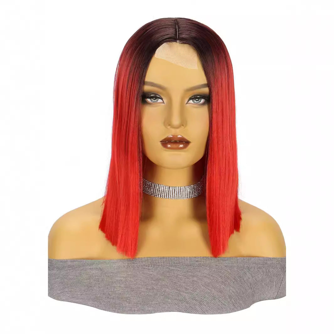 Lace Wig Headgear for Women Bobhaircut Gradient Color Short Straight Hair Synthetic Wigs European and American New
