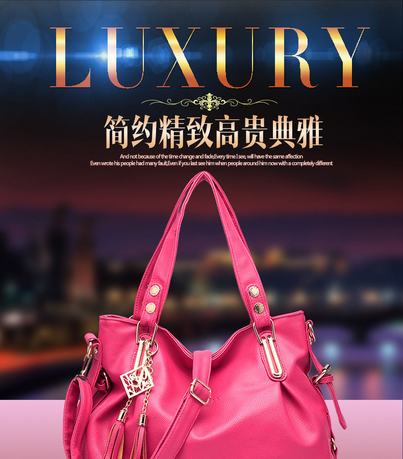 New Large Capacity Middle-aged Handbag Fashion Soft Leather Tassel Shoulder Bag Casual Crossbody Bag One Piece Dropshipping