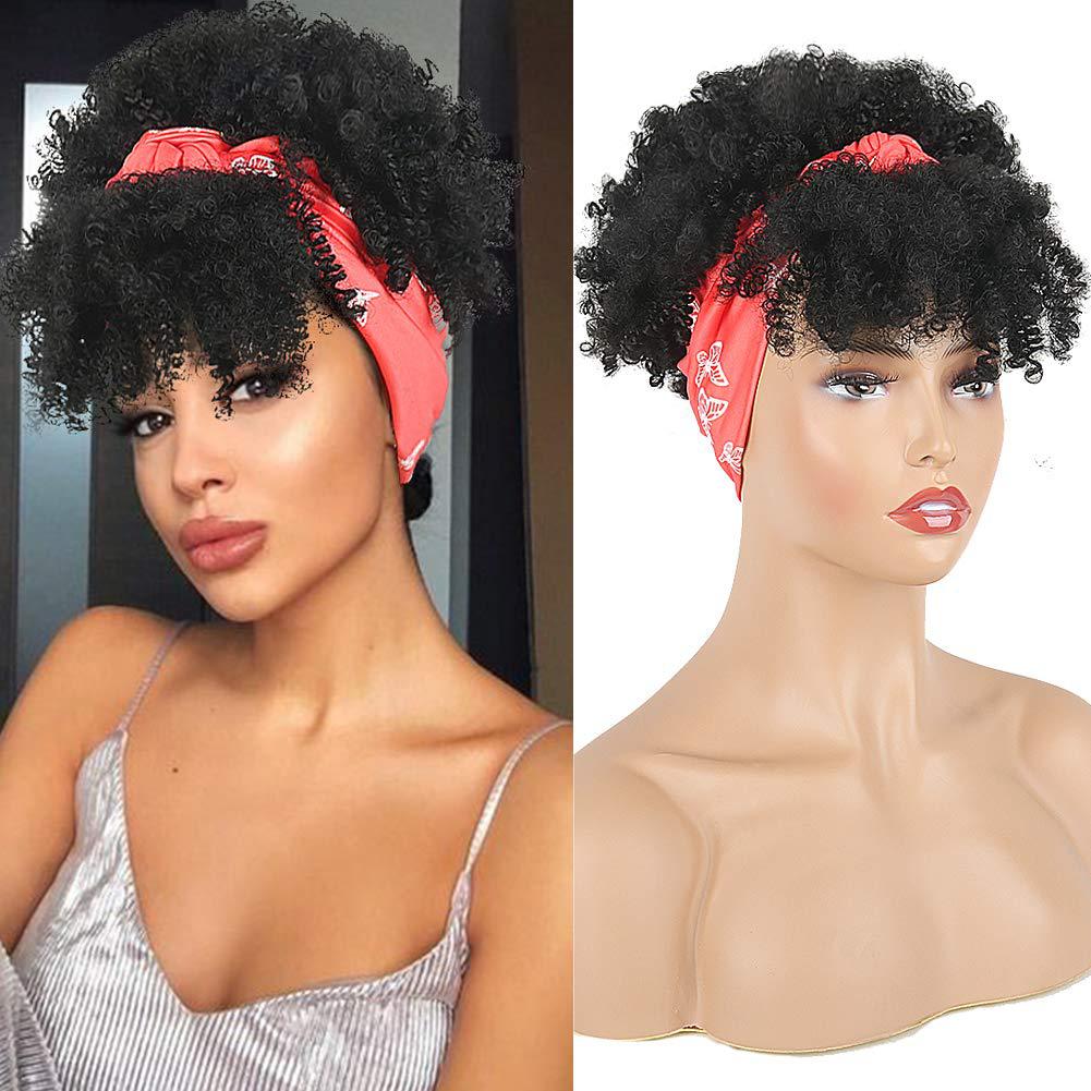 Amazon New Small Curly Hair Turban Wig Synthetic Wig with Bangs Fluffy Short Curly Hair Cap