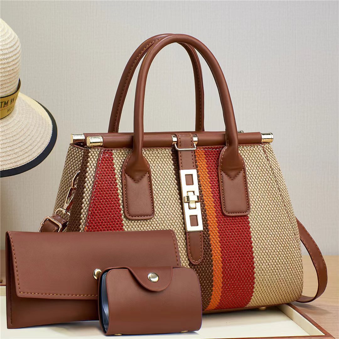 Women's Winter New Fashion Trendy Three-Piece Set Mother-Daughter Bag Large Capacity Color Block Crossbody Handbag Shoulder Bag