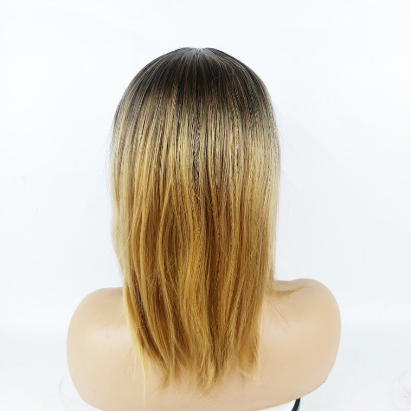 European and American Style Wig for Women, African Fashion Black Gradient Brown Bob, Middle Part Short Straight Hair, Synthetic Fiber Wig for Women, In Stock