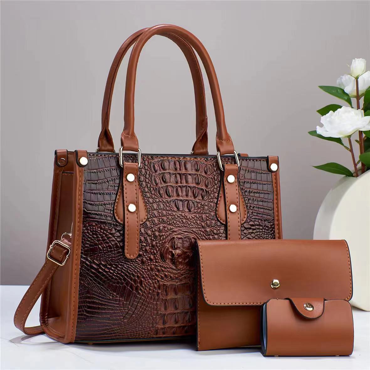 New Women's Bag Three-Piece Set Cross-Border Trendy Fashion Handbag Shoulder Crossbody Bag Large Capacity Mom Bag