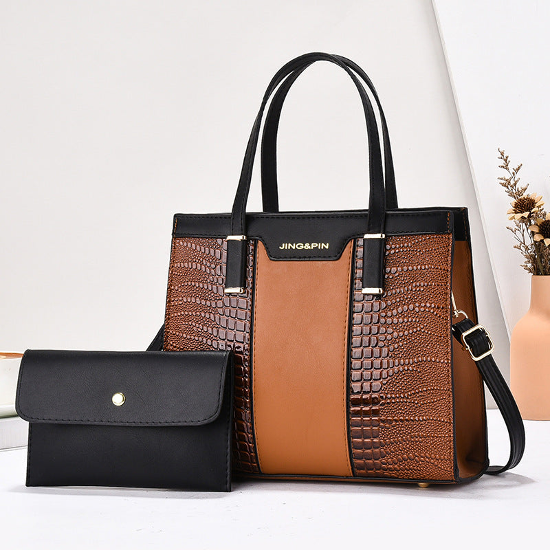 2025 Summer New Women's Bag Cross-Border Trendy Fashion Color-Block Large Capacity Handbag Mom Bag Single Shoulder Crossbody Bag