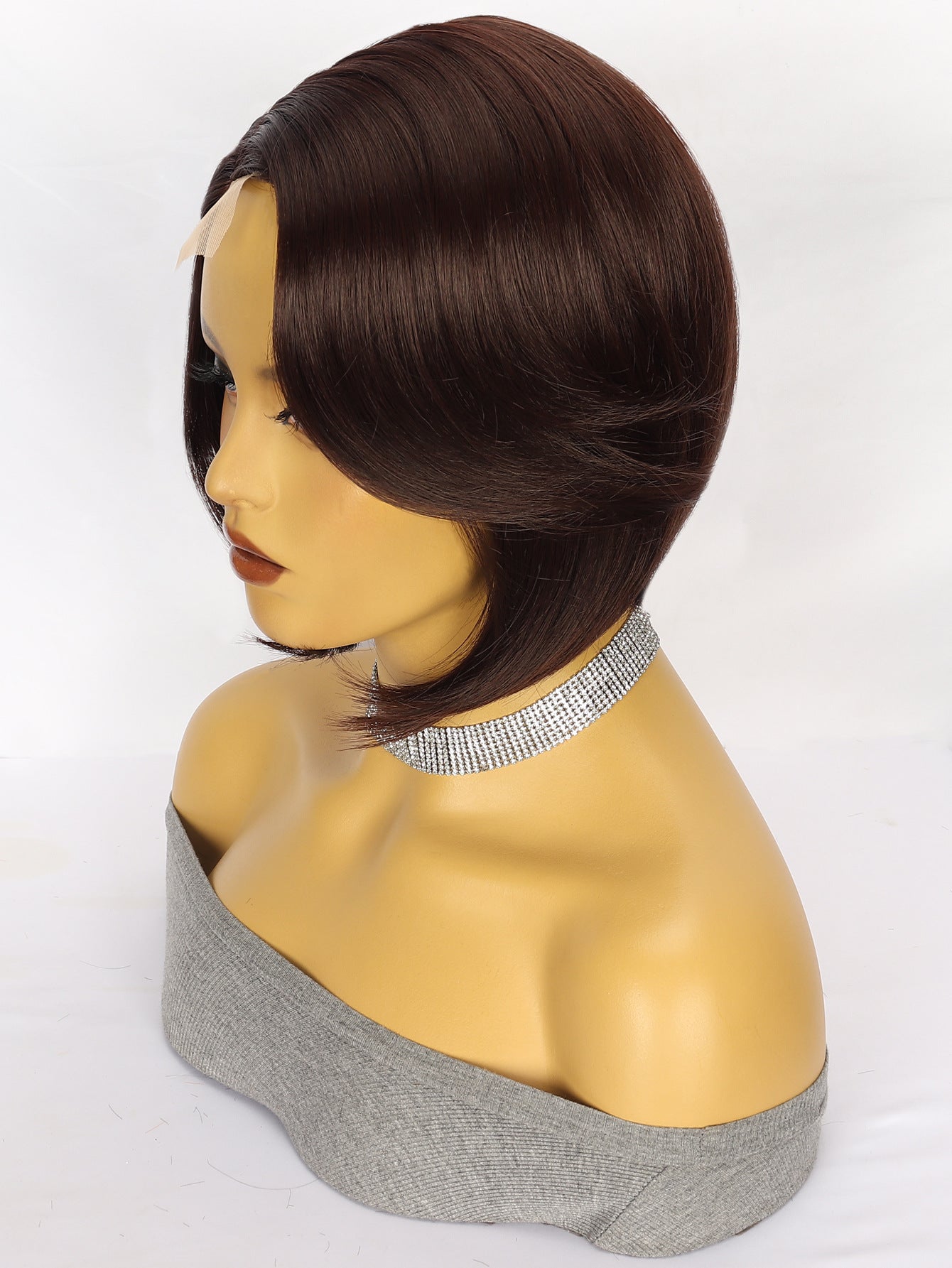 Wig European and American Fashion Wig Women's Small Lace Side Part Synthetic Hair Wig Black Short Straight Hair