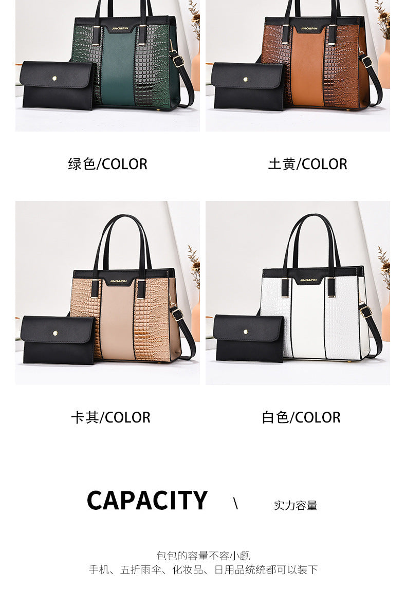 2025 Summer New Women's Bag Cross-Border Trendy Fashion Color-Block Large Capacity Handbag Mom Bag Single Shoulder Crossbody Bag