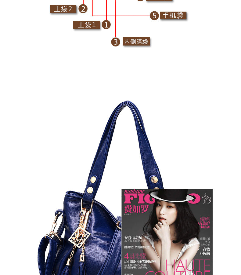 New Large Capacity Middle-aged Handbag Fashion Soft Leather Tassel Shoulder Bag Casual Crossbody Bag One Piece Dropshipping