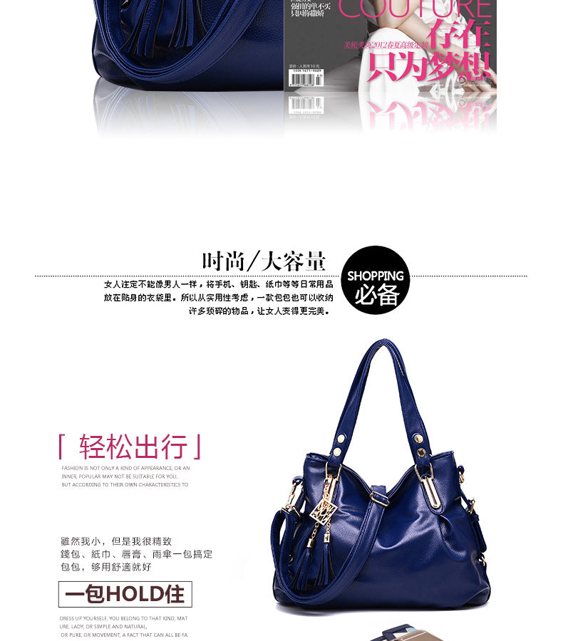 New Large Capacity Middle-aged Handbag Fashion Soft Leather Tassel Shoulder Bag Casual Crossbody Bag One Piece Dropshipping