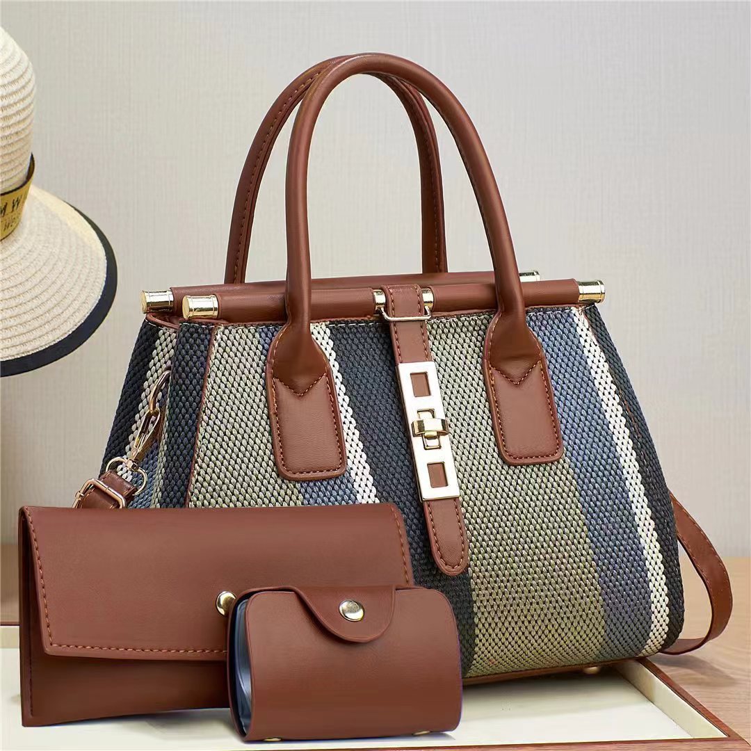 Women's Winter New Fashion Trendy Three-Piece Set Mother-Daughter Bag Large Capacity Color Block Crossbody Handbag Shoulder Bag