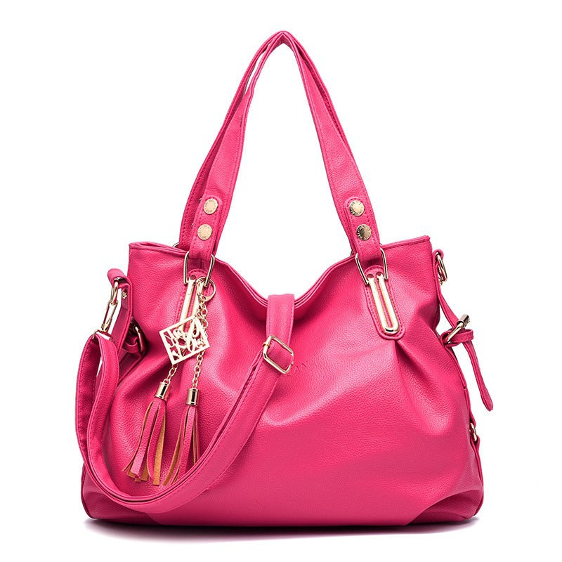 New Large Capacity Middle-aged Handbag Fashion Soft Leather Tassel Shoulder Bag Casual Crossbody Bag One Piece Dropshipping