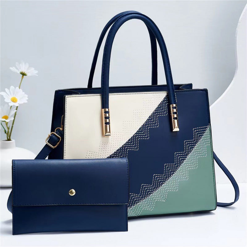 Women's New Trendy Color Block Large Capacity Mother-Daughter Bag Elegant Single Shoulder Crossbody Handbag Cross-Border Dropshipping