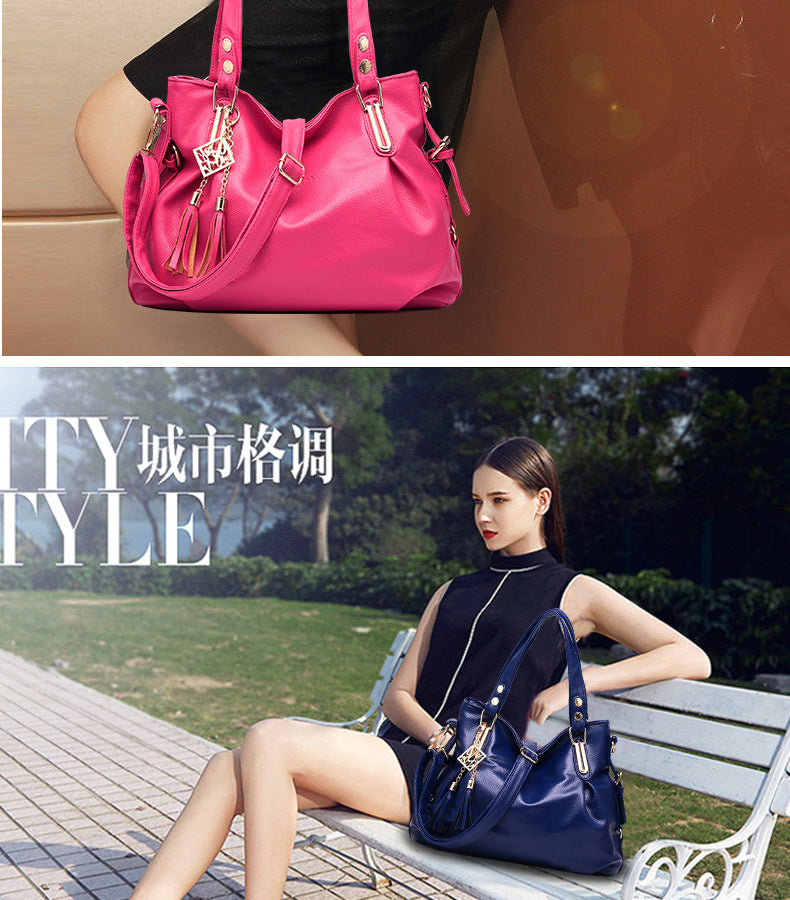 New Large Capacity Middle-aged Handbag Fashion Soft Leather Tassel Shoulder Bag Casual Crossbody Bag One Piece Dropshipping