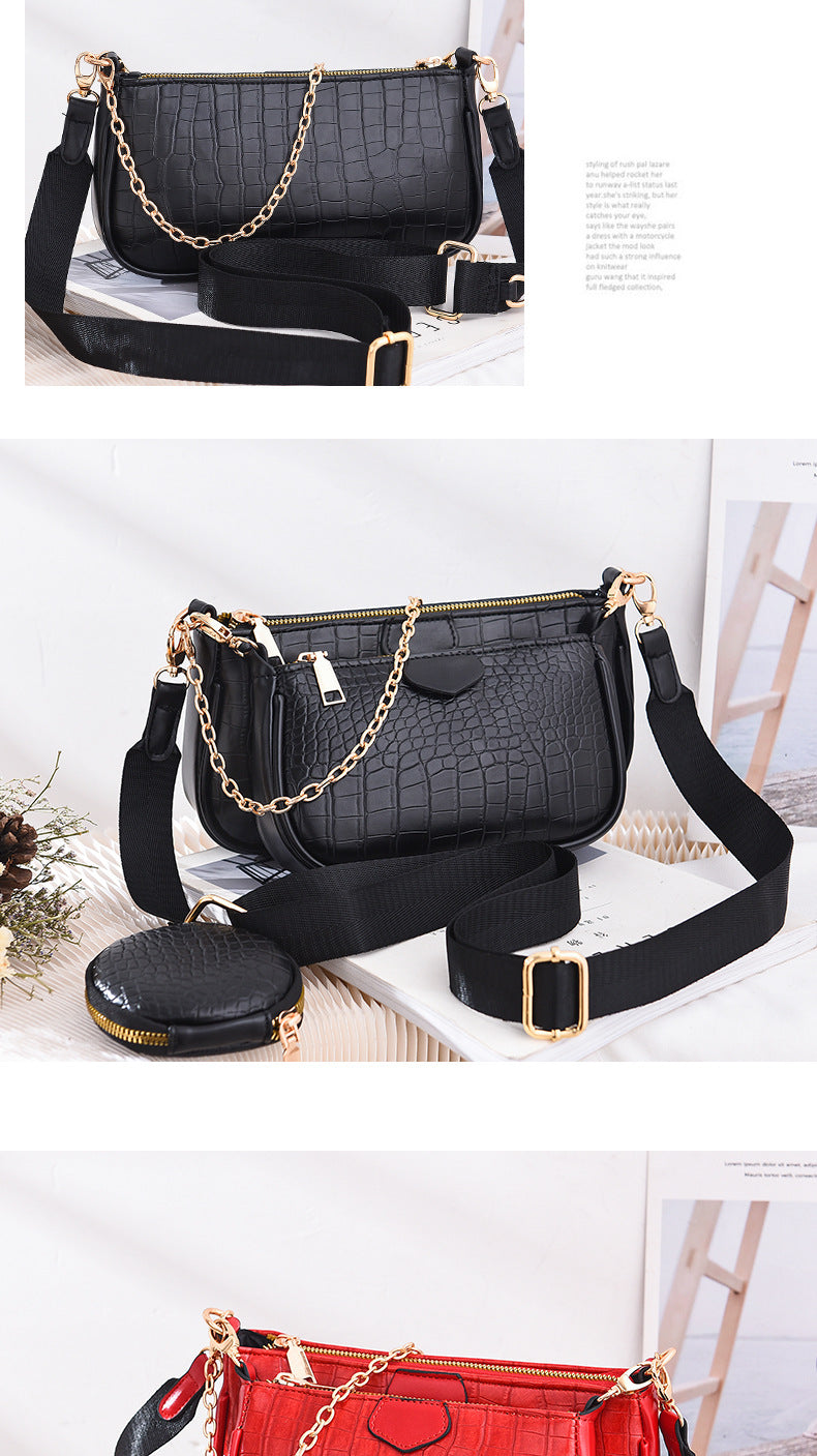 Crossbody Small Bag New Year Women's Korean Version Fresh Fashion Three-in-One Women's Bag Crossbody Shoulder Handbag