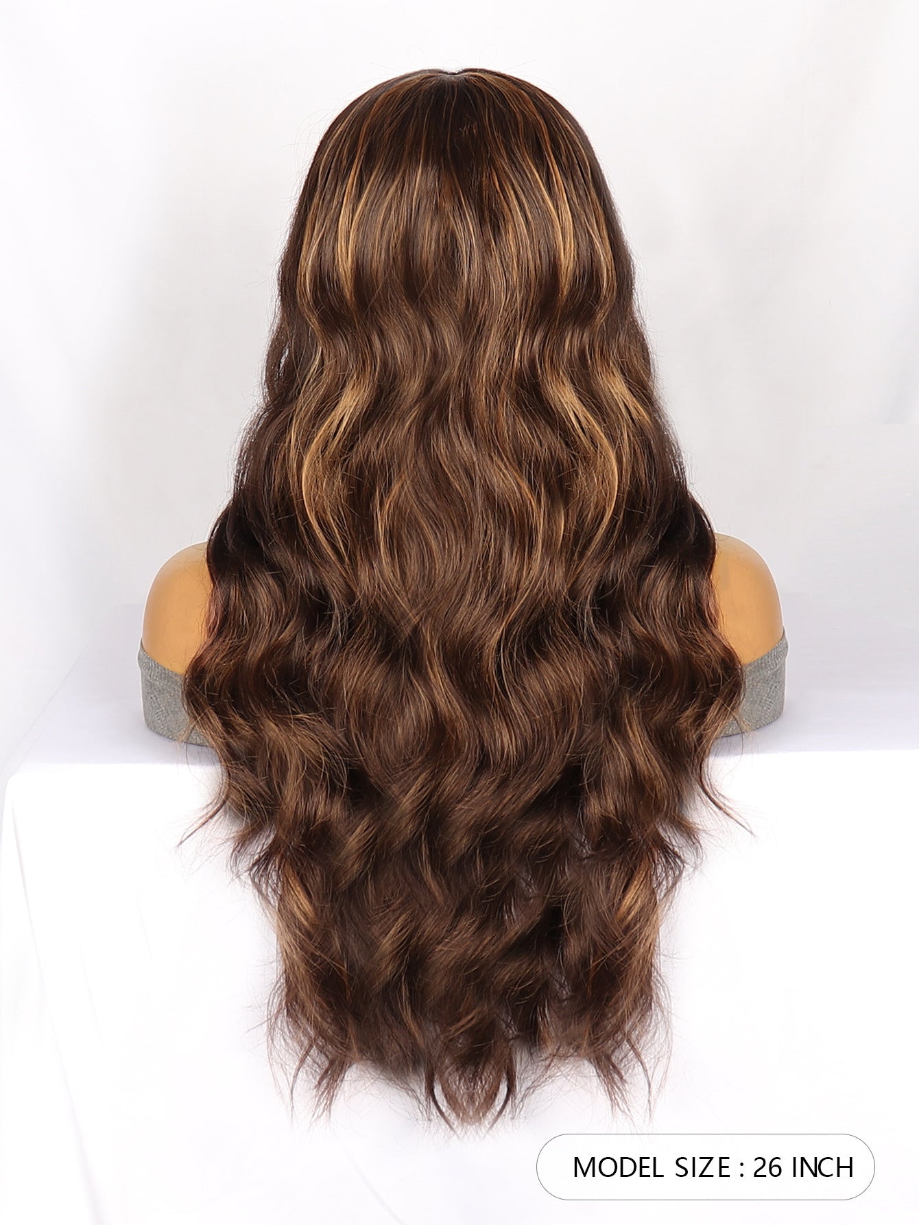Side Part Lace Wig Brown Highlight Long Curly Hair Women's Synthetic Wig
