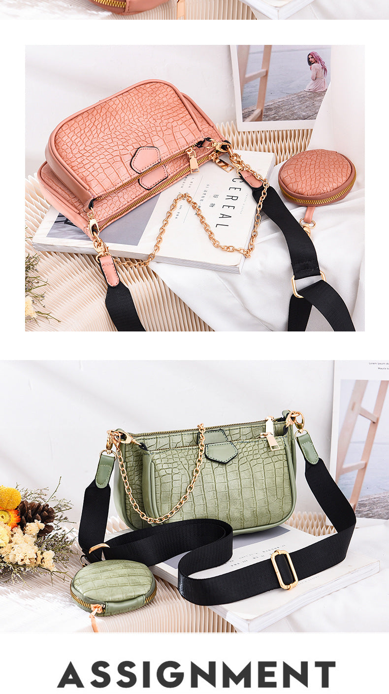 Crossbody Small Bag New Year Women's Korean Version Fresh Fashion Three-in-One Women's Bag Crossbody Shoulder Handbag