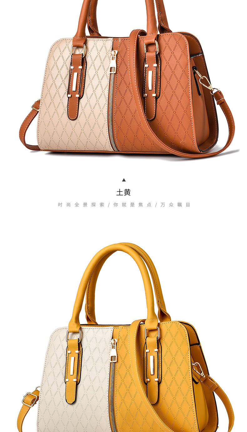New Fashion Color Block Women's Handbag European and American Style Large Capacity Shoulder Crossbody Bag Trendy One Piece Dropshipping