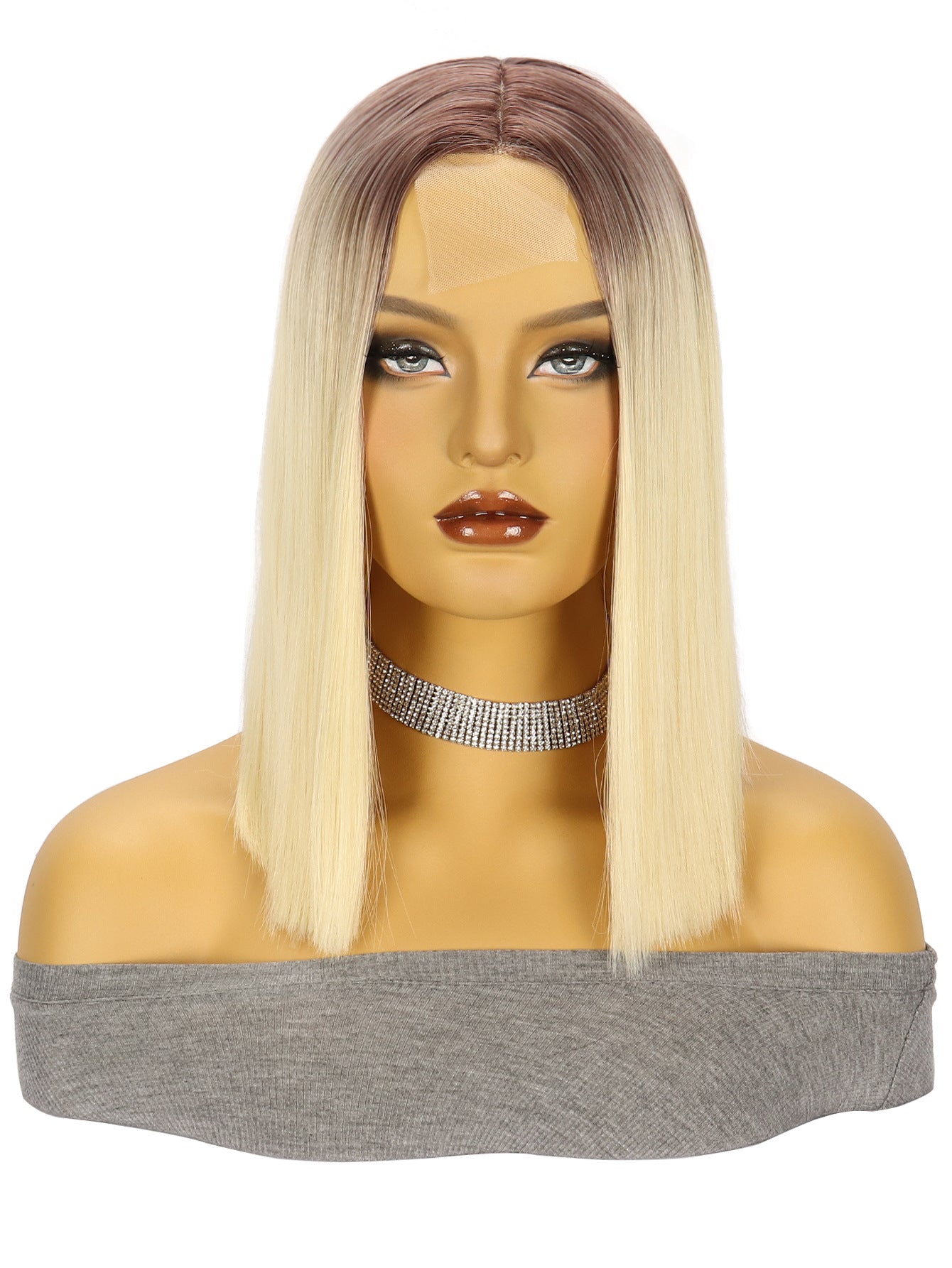Lace Wig Headgear for Women Bobhaircut Gradient Color Short Straight Hair Synthetic Wigs European and American New