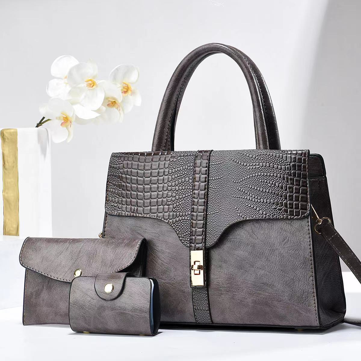 New Cross-Border Women's Handbag Elegant Simple Shoulder Crossbody Bag Trendy Fashion Mom Bag Three-Piece Set