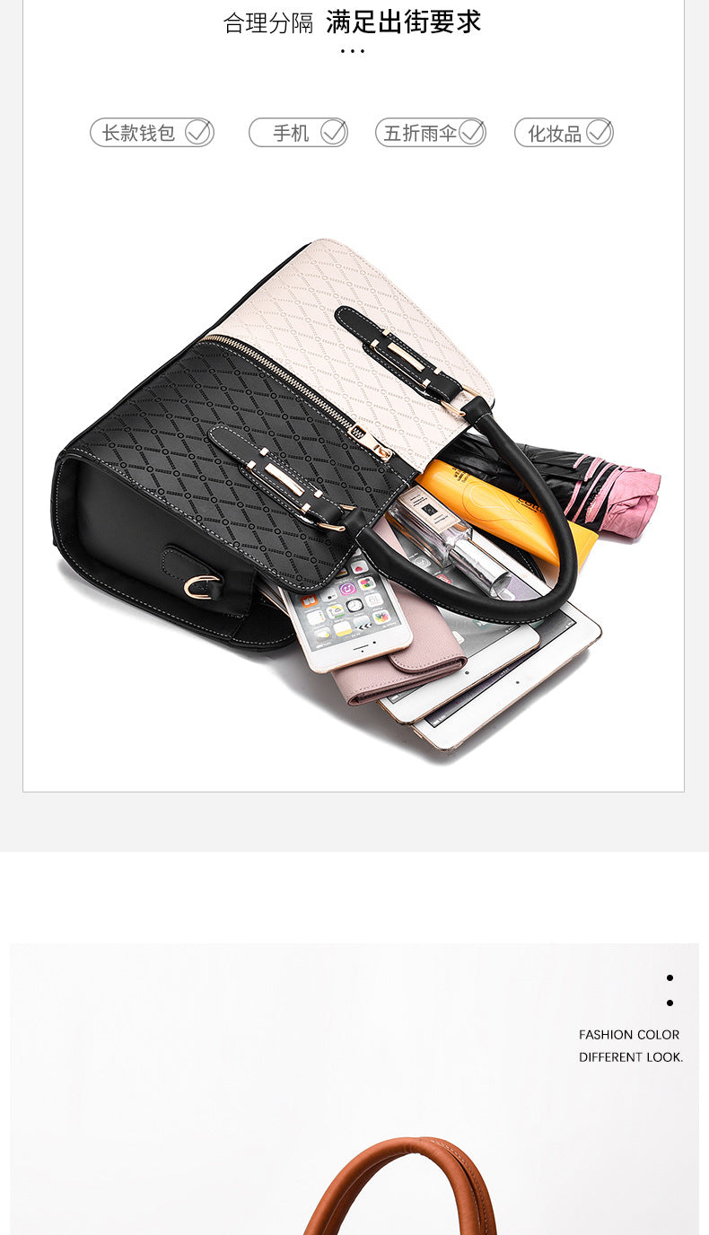 New Fashion Color Block Women's Handbag European and American Style Large Capacity Shoulder Crossbody Bag Trendy One Piece Dropshipping