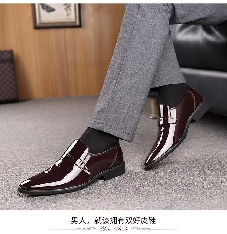Wholesale Business Formal Shiny Casual Men's Youth Versatile Black Waterproof Men's Leather Shoes Shiny Leather Large Size Men's Shoes