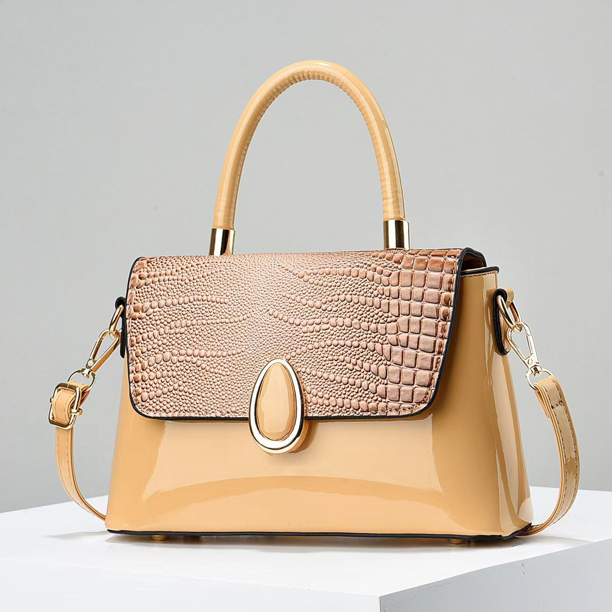 Summer New Fashionable European and American Style Shiny Leather Embossed Crocodile Texture Single Shoulder Handbag Small Bag Dropshipping