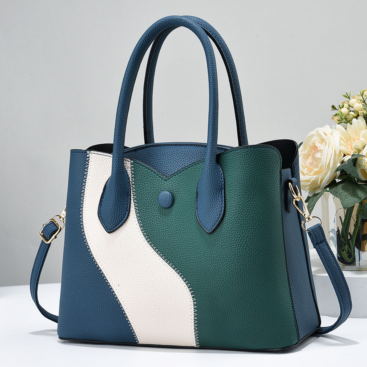 Summer New Korean Style Fashionable Patchwork Handbag Trendy Color-Block Elegant Mom Bag Wholesale