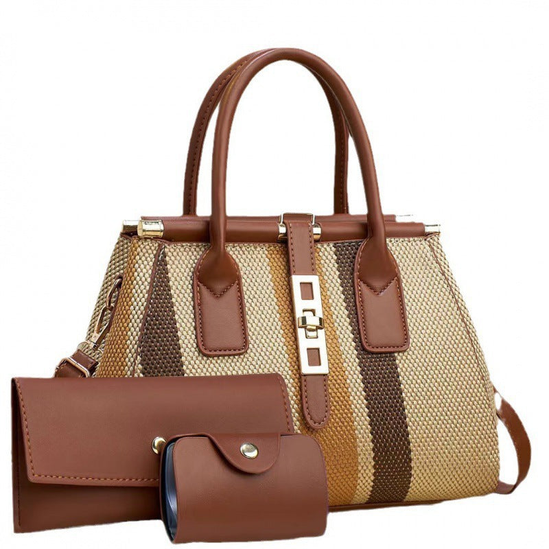 Women's Winter New Fashion Trendy Three-Piece Set Mother-Daughter Bag Large Capacity Color Block Crossbody Handbag Shoulder Bag