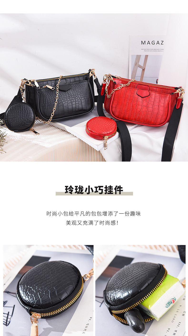 Crossbody Small Bag New Year Women's Korean Version Fresh Fashion Three-in-One Women's Bag Crossbody Shoulder Handbag