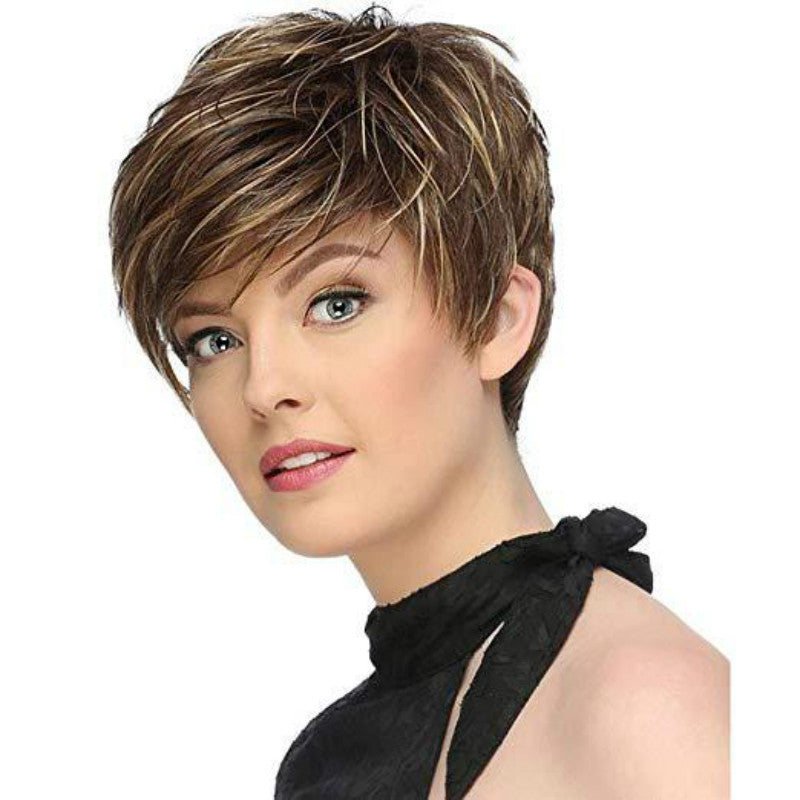 European and American Fashion Short Hair Stylish Textured Short Straight Hair Synthetic Fiber Machine-Made Wig