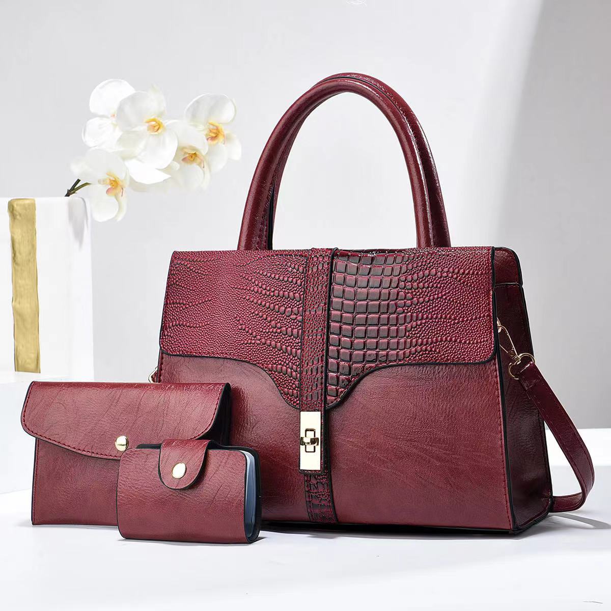 New Cross-Border Women's Handbag Elegant Simple Shoulder Crossbody Bag Trendy Fashion Mom Bag Three-Piece Set
