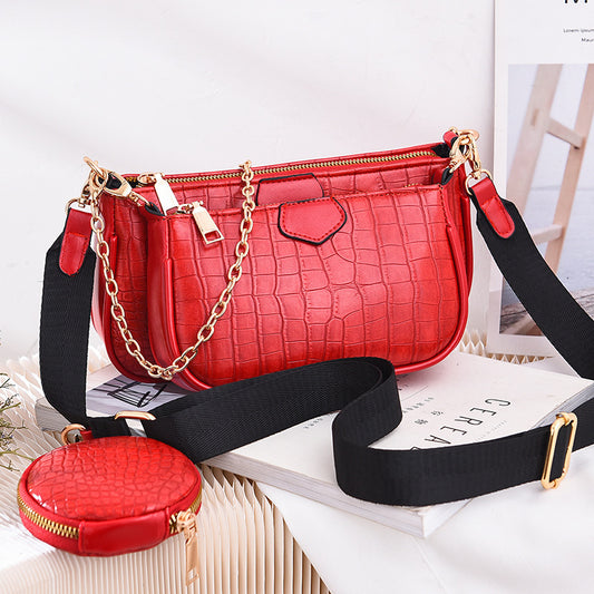 Crossbody Small Bag New Year Women's Korean Version Fresh Fashion Three-in-One Women's Bag Crossbody Shoulder Handbag