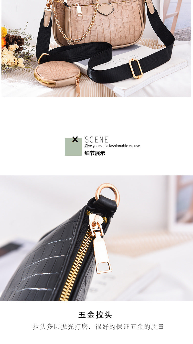 Crossbody Small Bag New Year Women's Korean Version Fresh Fashion Three-in-One Women's Bag Crossbody Shoulder Handbag