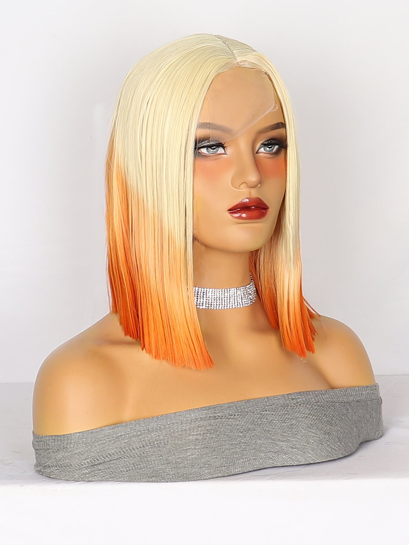 Lace Wig Headgear for Women Bobhaircut Gradient Color Short Straight Hair Synthetic Wigs European and American New
