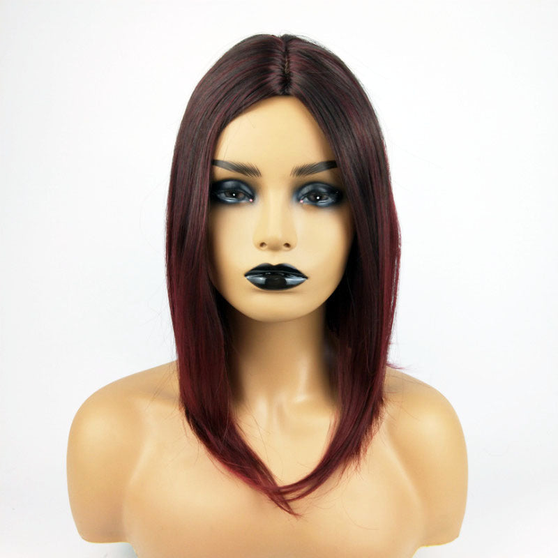 European and American Style Wig for Women, African Fashion Black Gradient Brown Bob, Middle Part Short Straight Hair, Synthetic Fiber Wig for Women, In Stock